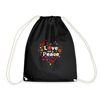 Love and Peace Herzen Blumen Peacezeichen Liebe - Turnbeutel - Schwarz - Vorne