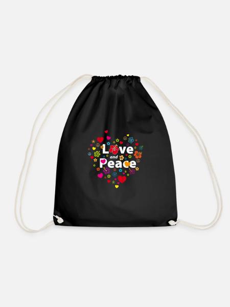 Love and Peace Herzen Blumen Peacezeichen Liebe - Turnbeutel - Schwarz