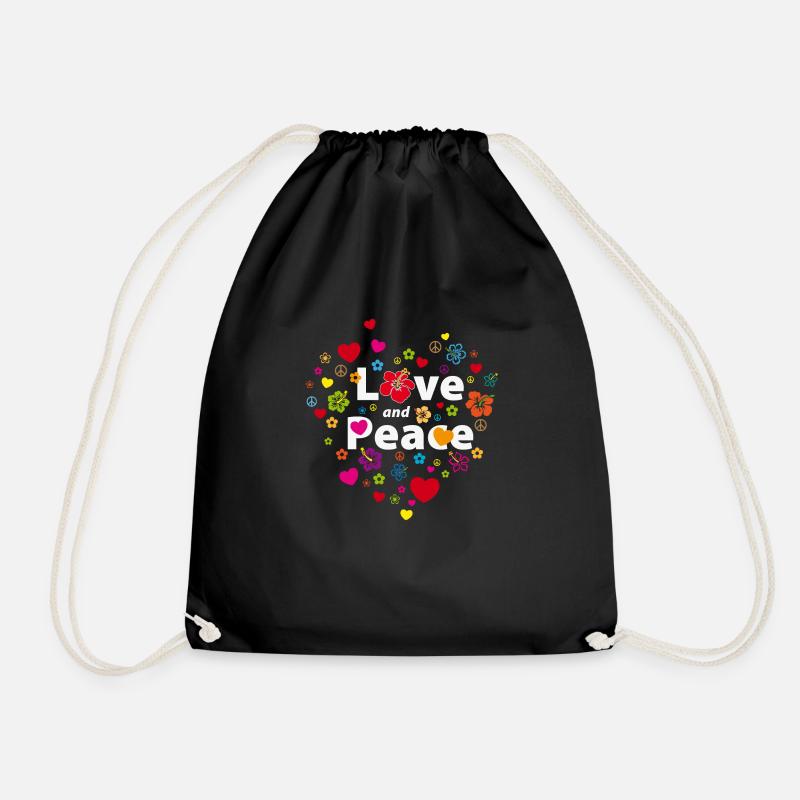 Love and Peace Herzen Blumen Peacezeichen Liebe - Turnbeutel - Schwarz