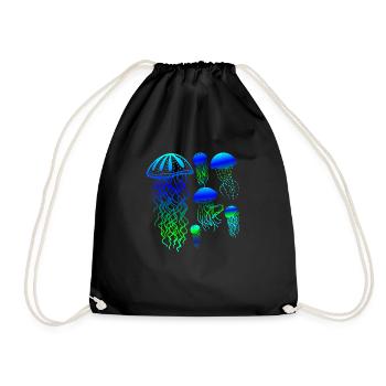 Jellyfish fuorescent BytheManzanitas - Drawstring Bag - black - Front