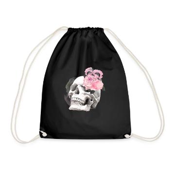 Night flowers gothic goth skull death skull punk - Drawstring Bag - black - Front
