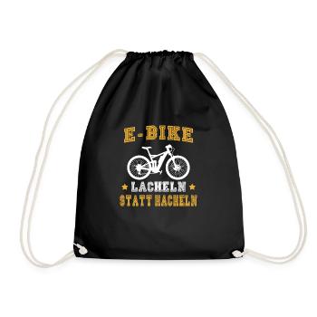 E-Bike Spruch Elektrofahrrad Lächeln Statt Hecheln - Turnbeutel - Schwarz - Vorne