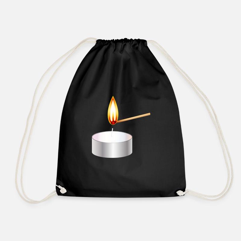 light a small tea light with match - Drawstring Bag - black