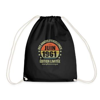 Anniversaire Millésime Fabriqué en Juin 1961 - Sac de sport léger - noir - Devant