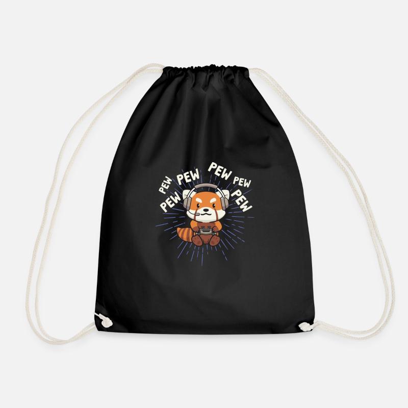 Red Panda Gamer Gaming - Drawstring Bag - black