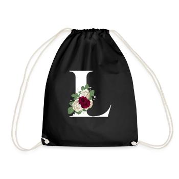 letter L flowered - Drawstring Bag - black - Front