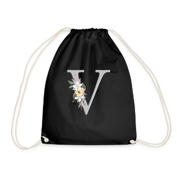 Personalisierbar Monogramm Watercolour Floral V - Turnbeutel - Schwarz - Vorne