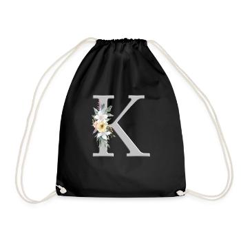 Personalisierbar Monogramm Watercolour Floral K - Turnbeutel - Schwarz - Vorne