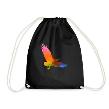 eagle,watercolor,purple,colorful,painting,bird,rainbow - Drawstring Bag - black - Front