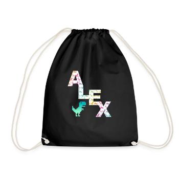 ALEX - Beautiful boy name with cute dinosaurs - Drawstring Bag - black - Front