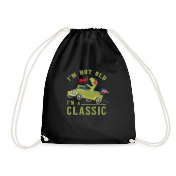 I'm not old i'm a classic t rex dinosaur riding ca - Drawstring Bag - black - Front