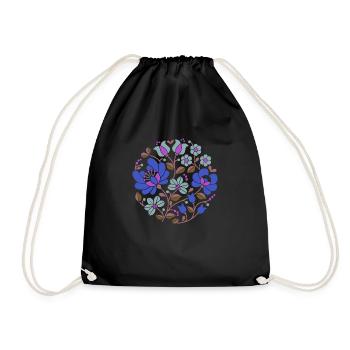 Hungarian flowers, blue, colorful flowers,tendrils,flower - Drawstring Bag - black - Front