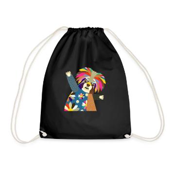Folk Art Terrier Dog Portrait - Drawstring Bag - black - Front