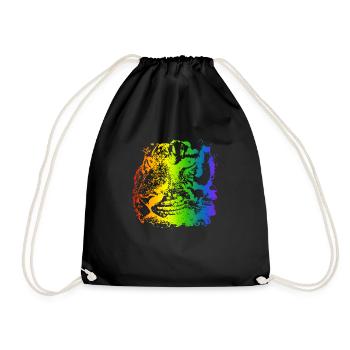 Regenbogen bunt Tiger Gesicht Tier Tigergesicht - Turnbeutel - Schwarz - Vorne