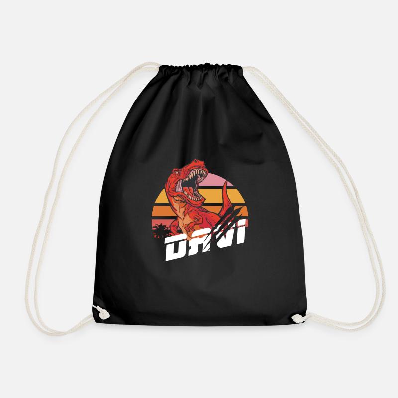 DAVI - Beautiful boy name with T-REX Dino - Drawstring Bag - black
