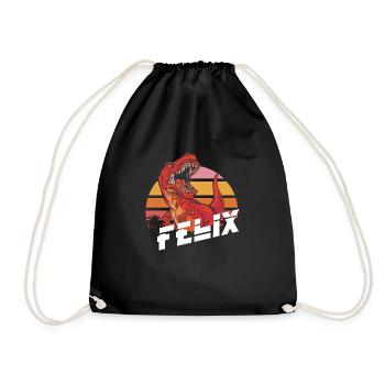 FELIX - Schöner Jungen Name mit T-REX Dino - Turnbeutel - Schwarz - Vorne