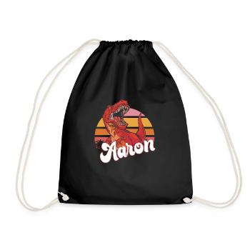AARON - Beautiful Boy Name with T-REX Dino - Drawstring Bag - black - Front