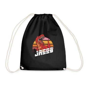 JACOB - Beau nom de garçon avec T-REX Dino - Sac de sport léger - noir - Devant