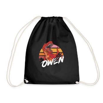 OWEN - Beautiful boy name with T-REX Dino - Drawstring Bag - black - Front