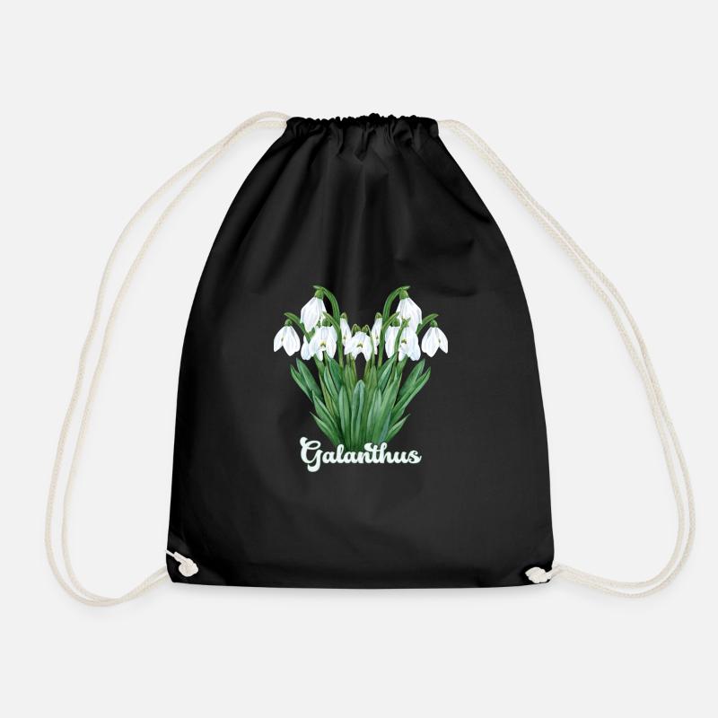 Snowdrop Galanthus - Drawstring Bag - black
