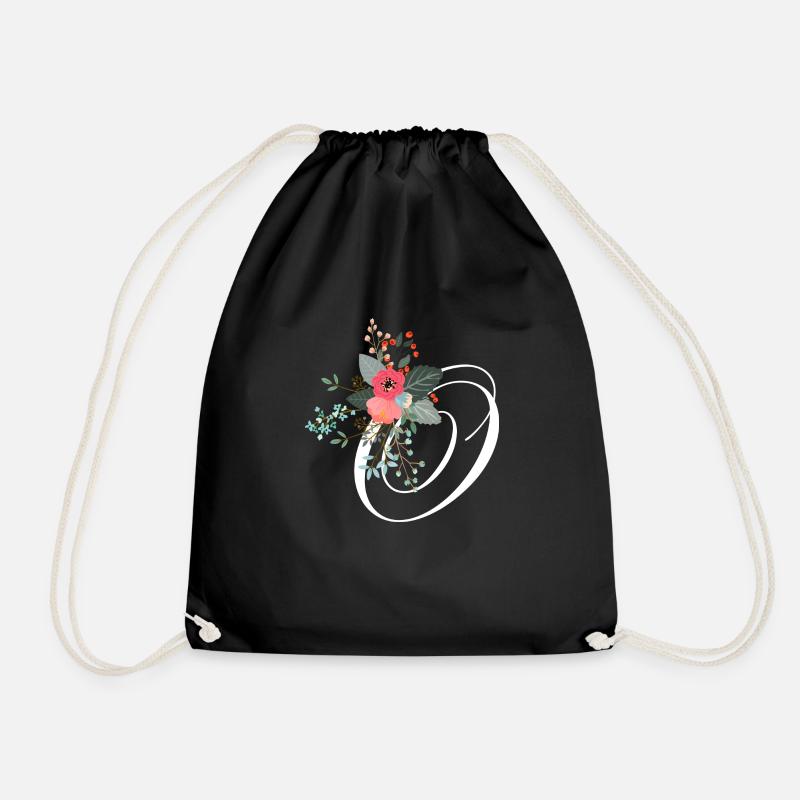 Letter o flowery - Drawstring Bag - black