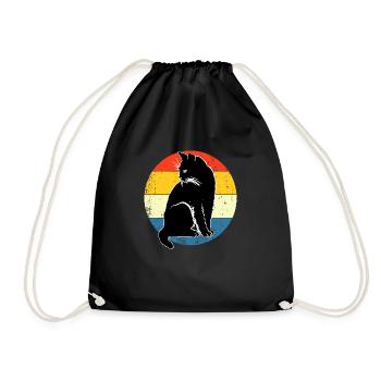 Retro Vintage Cute Cat Sunset Design - Drawstring Bag - black - Front