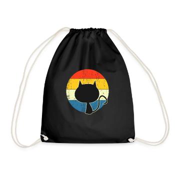cat vintage sunset for cat lovers - Drawstring Bag - black - Front