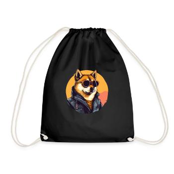 Chien Shiba | Graphisme streetwear - Sac de sport léger - noir - Devant