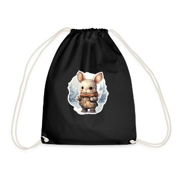 Lapin avec écharpe et veste dans la neige - Sac de sport léger - noir - Devant