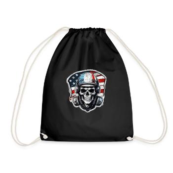 moto style retro - crane et squelette - Sac de sport léger - noir - Devant