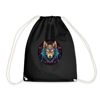 Wolf with Ornament, Love Wolfs - Drawstring Bag - black - Front