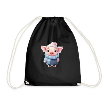 Cute piggy is cold - Drawstring Bag - black - Front