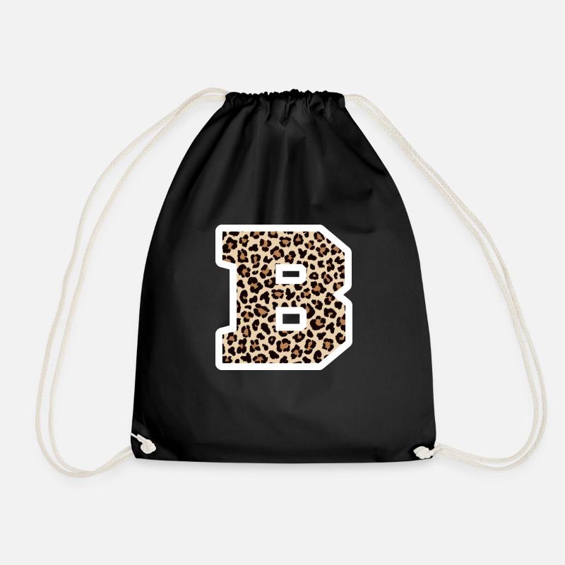 Buchstabe B Leopardenmuster - Geschenkidee zum Geburtstag - Turnbeutel - Schwarz