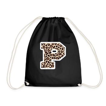 Letter P Leopard Pattern - Birthday Gift Idea - Drawstring Bag - black - Front