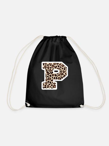 Buchstabe P Leopardenmuster - Geschenkidee zum Geburtstag - Turnbeutel - Schwarz