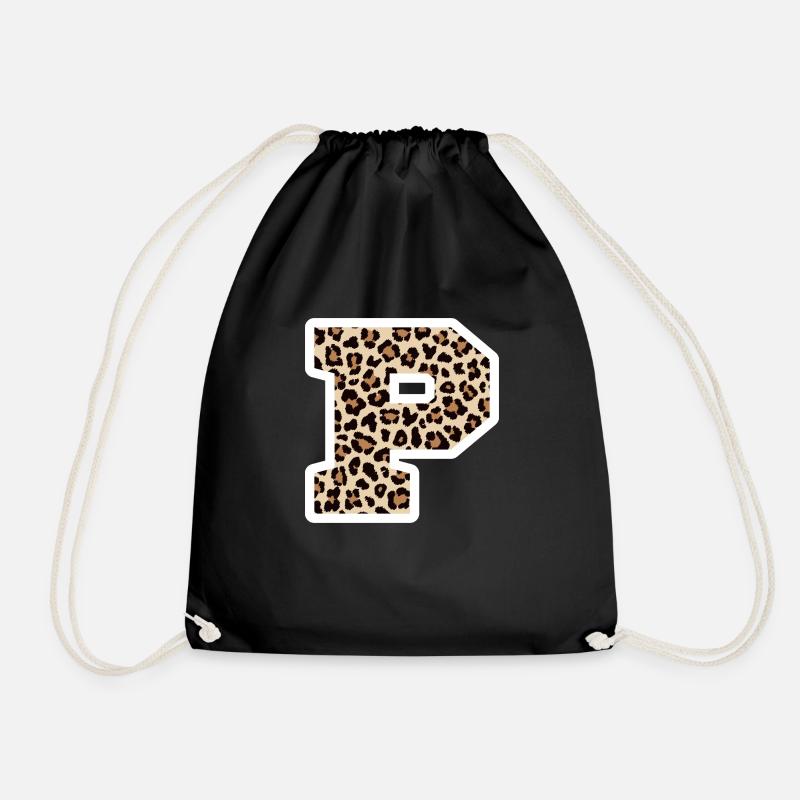 Buchstabe P Leopardenmuster - Geschenkidee zum Geburtstag - Turnbeutel - Schwarz