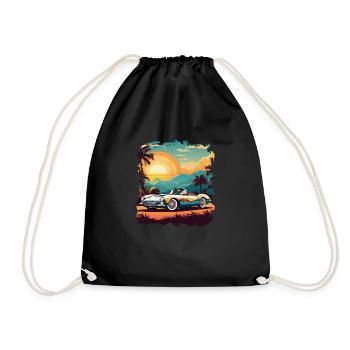 voiture vintage couché de soleil - Sac de sport léger - noir - Devant
