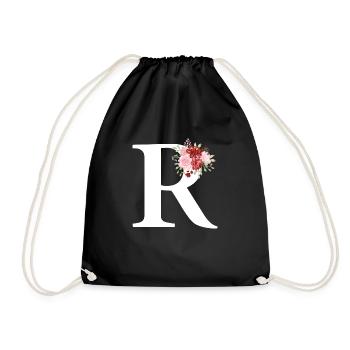 Red Floral Letter R - Drawstring Bag - black - Front