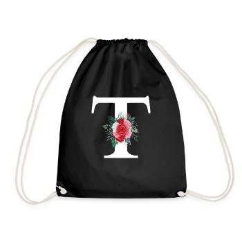 Red Floral T Letter - Drawstring Bag - black - Front