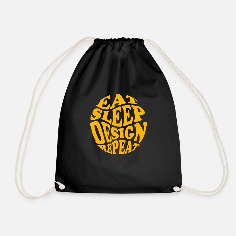 Eat Sleep Design Repeat round yellow - Drawstring Bag - black