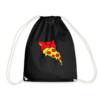 Katze Isst Salami Pizza Hunger Fast Food Essen - Turnbeutel - Schwarz - Vorne