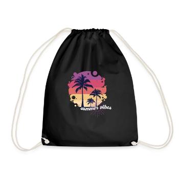 Sommer, Strand, Urlaub, Palmen, Meer - Turnbeutel - Schwarz - Vorne