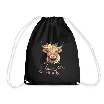 Highland Cow Just A Little Moody Flower Cow Farm - Drawstring Bag - black - Front