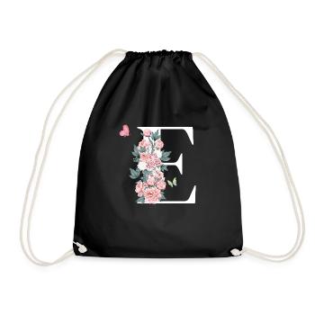 Buchstabe e rosa Blumen - Turnbeutel - Schwarz - Vorne
