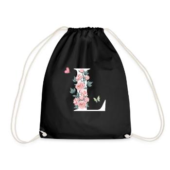 Letter l Pink Flowers - Drawstring Bag - black - Front