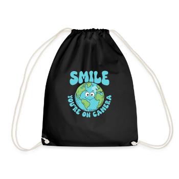 Smile You're On Camera Earth Day Environmental Pla - Drawstring Bag - black - Front