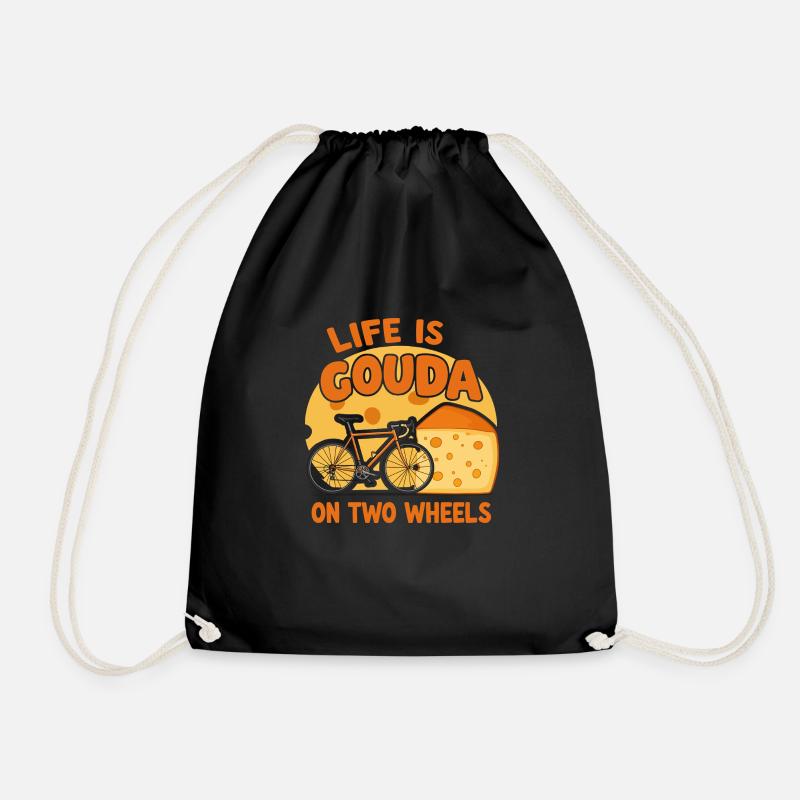 Life is Gouda on Two Wheels! - Drawstring Bag - black