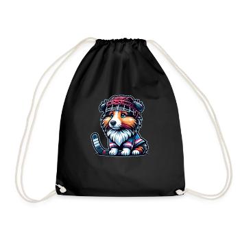 Hockey Sheltie Player Helmet Cute - Drawstring Bag - black - Front