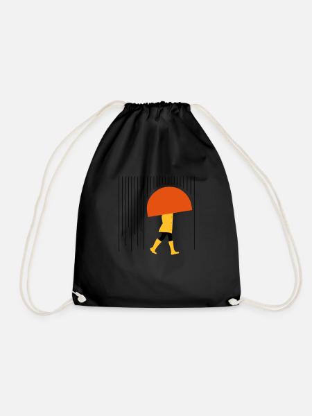 Man in the rain - minimal - Drawstring Bag - black