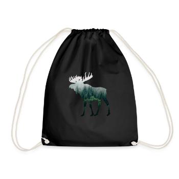 Elch Camping Jäger Naturfreund T-Shirt Geschenk - Turnbeutel - Schwarz - Vorne